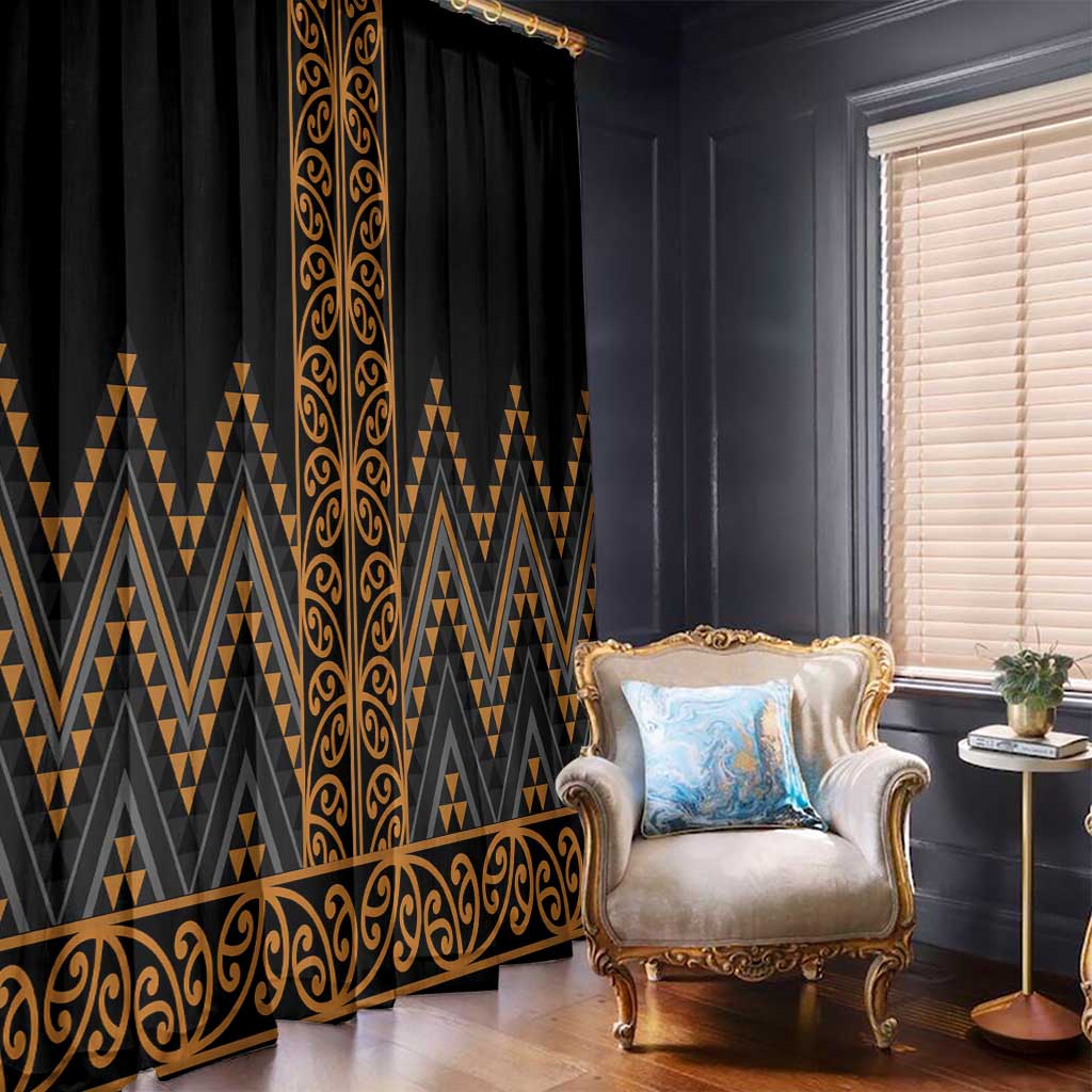 Gold Aotearoa Mangopare Kowhaiwhai and Niho Taniwha Window Curtain Maori New Zealand