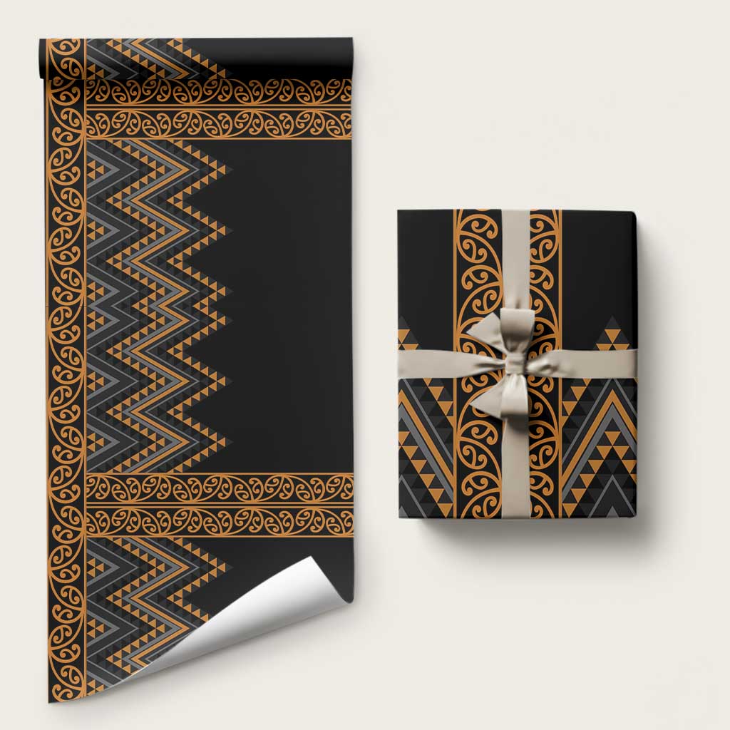 Gold Aotearoa Mangopare Kowhaiwhai and Niho Taniwha Wrapping Paper Maori New Zealand - Polynesian Pride