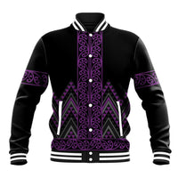 Purple Aotearoa Mangopare Kowhaiwhai and Niho Taniwha Baseball Jacket Maori New Zealand
