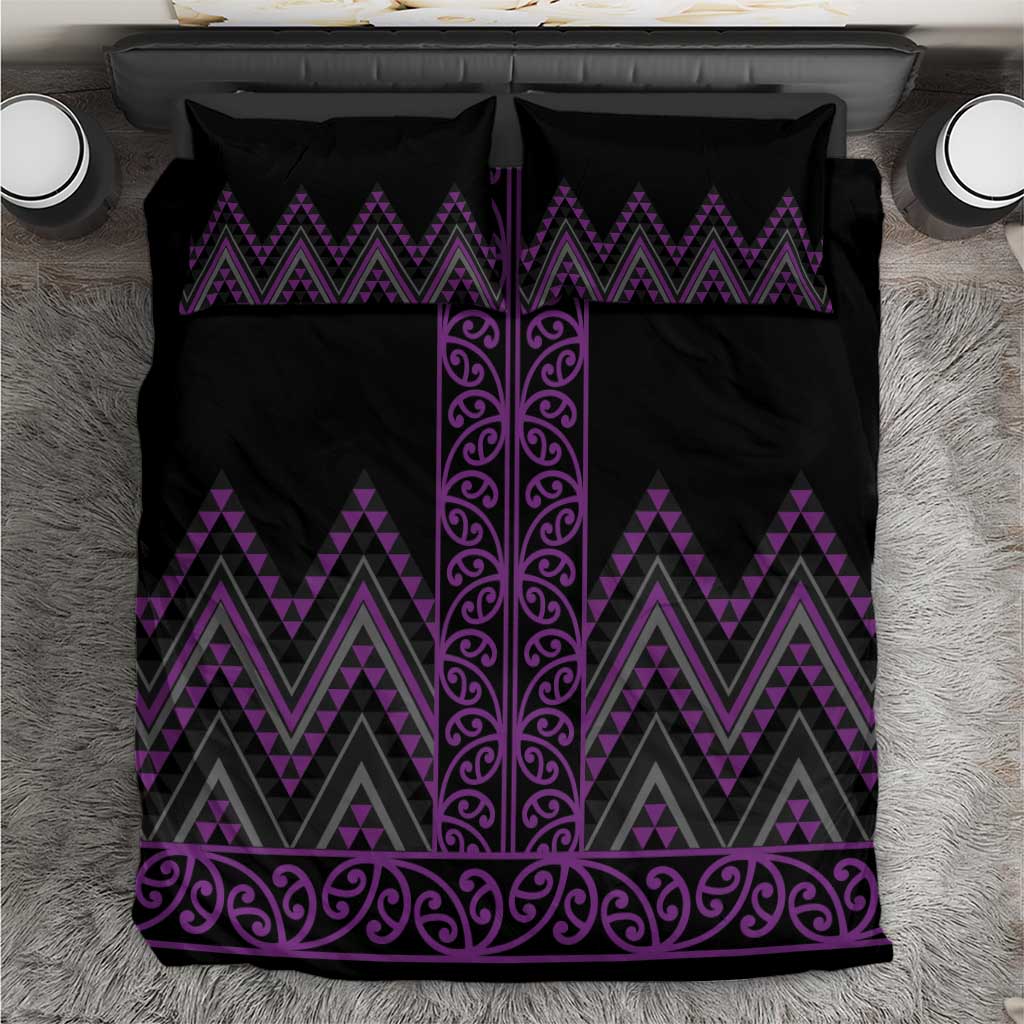 Purple Aotearoa Mangopare Kowhaiwhai and Niho Taniwha Bedding Set Maori New Zealand