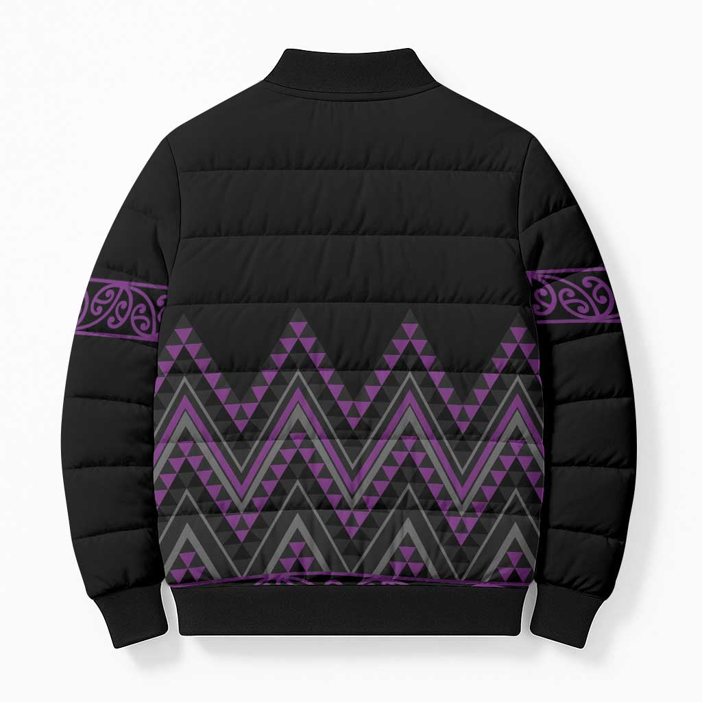 Purple Aotearoa Mangopare Kowhaiwhai Niho Taniwha Bomber Puffer Jacket Maori New Zealand - Polynesian Pride