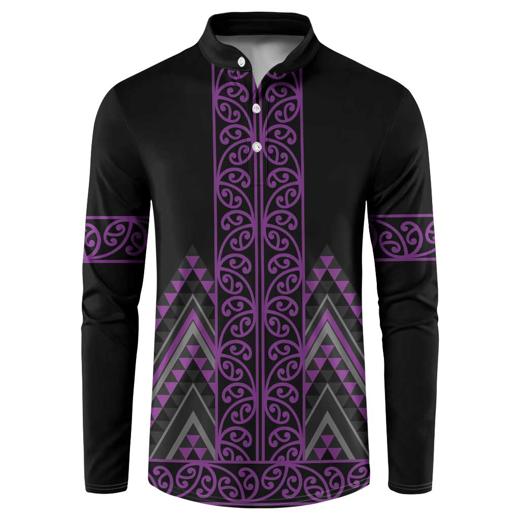 Purple Aotearoa Mangopare Kowhaiwhai and Niho Taniwha Button Sweatshirt Maori New Zealand