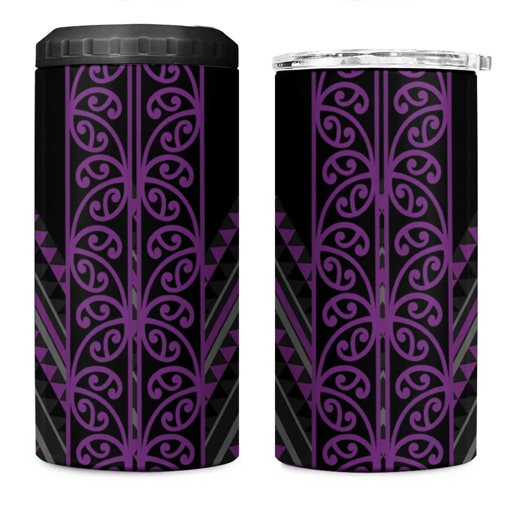 Purple Aotearoa Mangopare Kowhaiwhai and Niho Taniwha 4 in 1 Can Cooler Tumbler Maori New Zealand