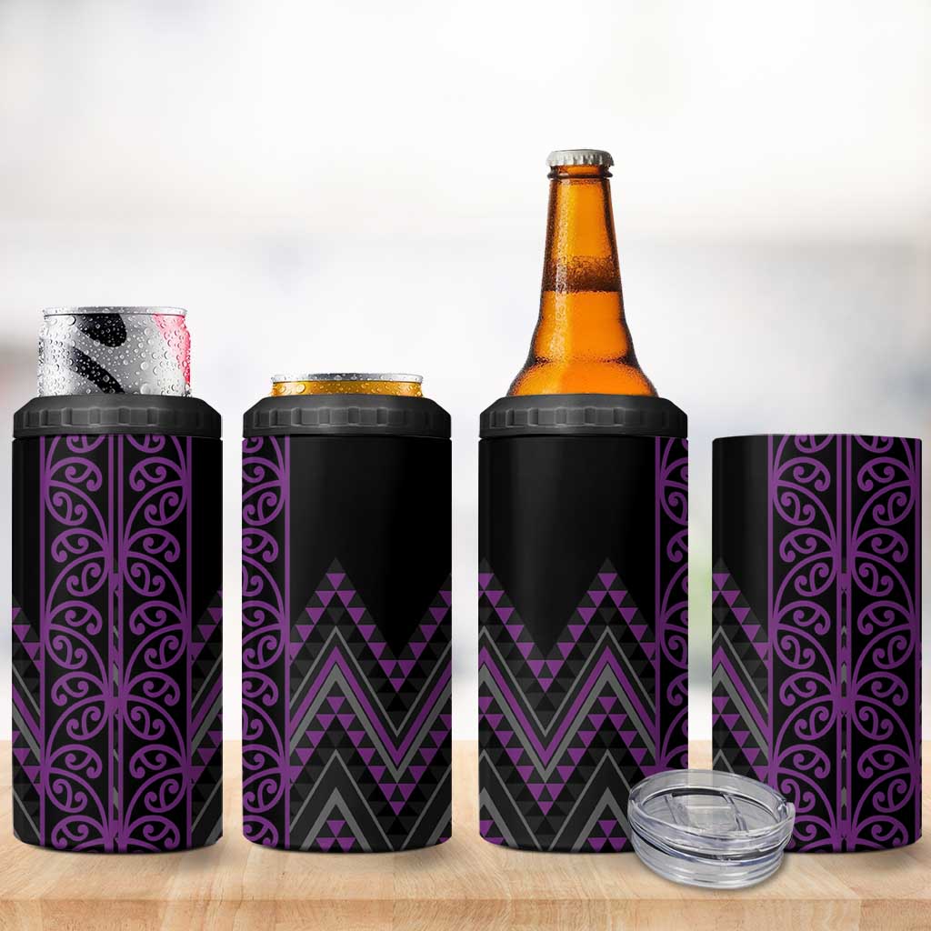 Purple Aotearoa Mangopare Kowhaiwhai and Niho Taniwha 4 in 1 Can Cooler Tumbler Maori New Zealand