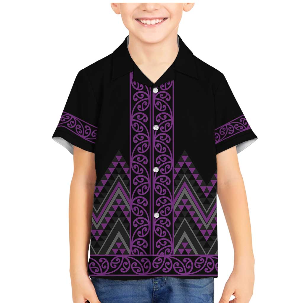 Purple Aotearoa Mangopare Kowhaiwhai and Niho Taniwha Family Matching Mermaid Dress and Hawaiian Shirt Maori New Zealand
