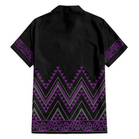 Purple Aotearoa Mangopare Kowhaiwhai and Niho Taniwha Family Matching Off Shoulder Short Dress and Hawaiian Shirt Maori New Zealand