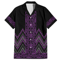 Purple Aotearoa Mangopare Kowhaiwhai and Niho Taniwha Family Matching Short Sleeve Bodycon Dress and Hawaiian Shirt Maori New Zealand
