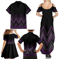 Purple Aotearoa Mangopare Kowhaiwhai and Niho Taniwha Family Matching Summer Maxi Dress and Hawaiian Shirt Maori New Zealand