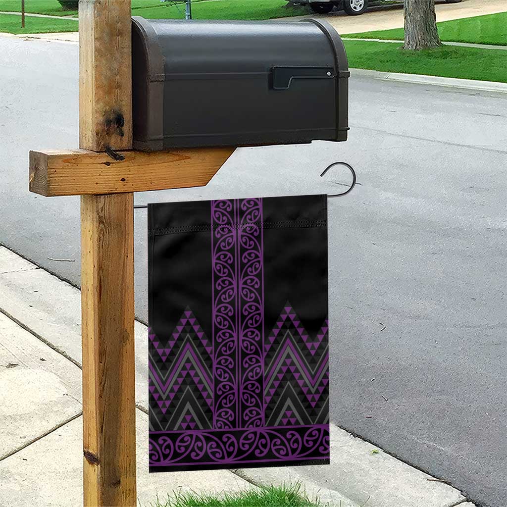 Purple Aotearoa Mangopare Kowhaiwhai and Niho Taniwha Garden Flag Maori New Zealand