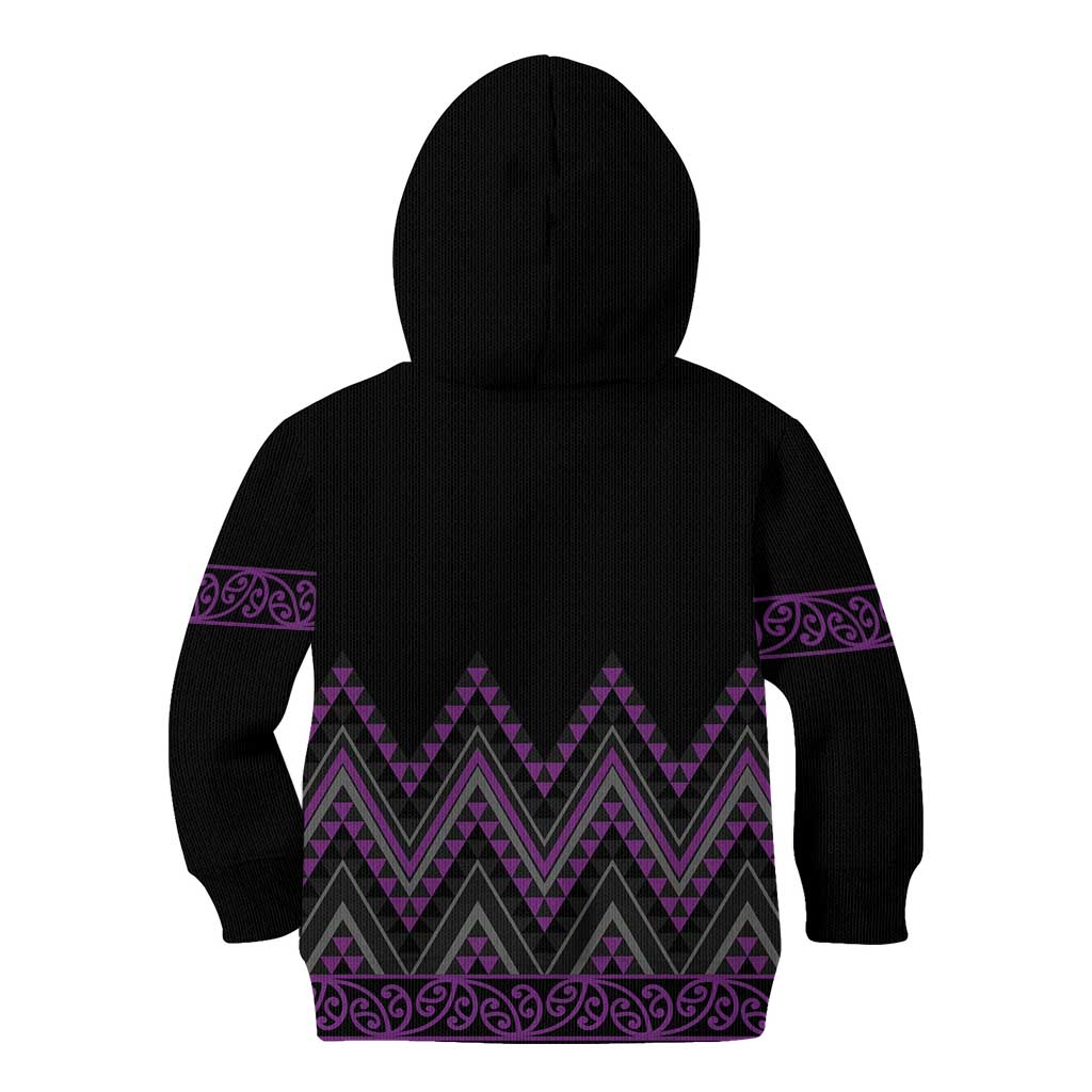 Purple Aotearoa Mangopare Kowhaiwhai and Niho Taniwha Kid Hoodie Maori New Zealand