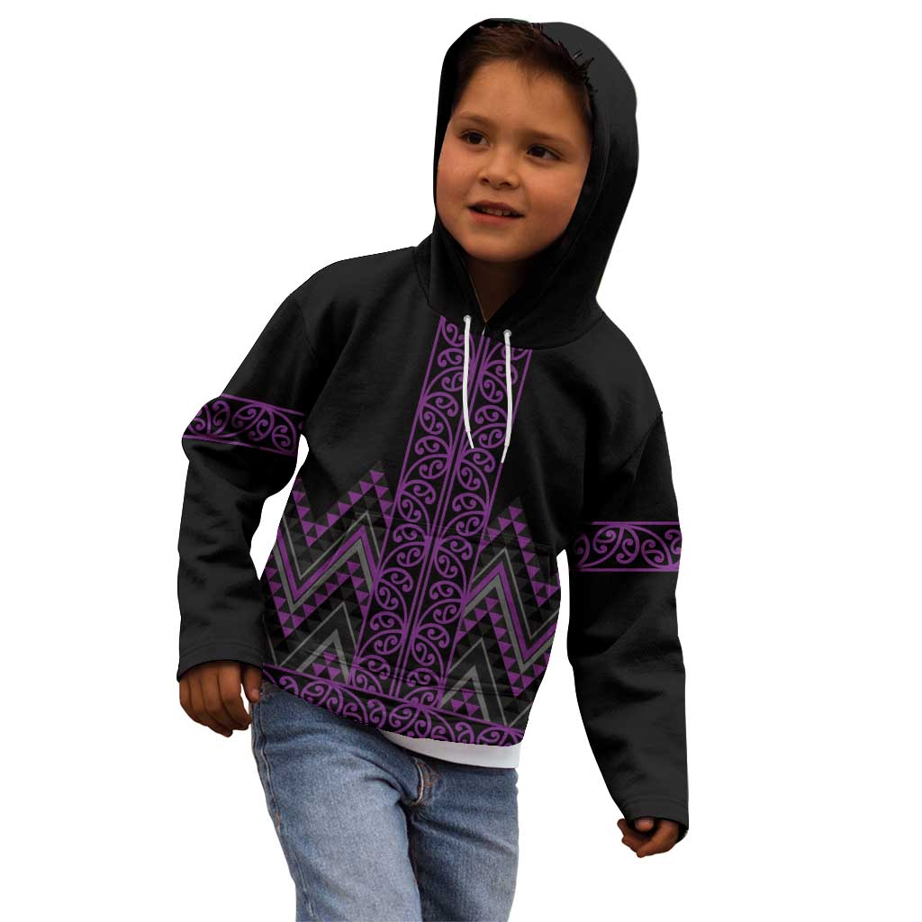 Purple Aotearoa Mangopare Kowhaiwhai and Niho Taniwha Kid Hoodie Maori New Zealand