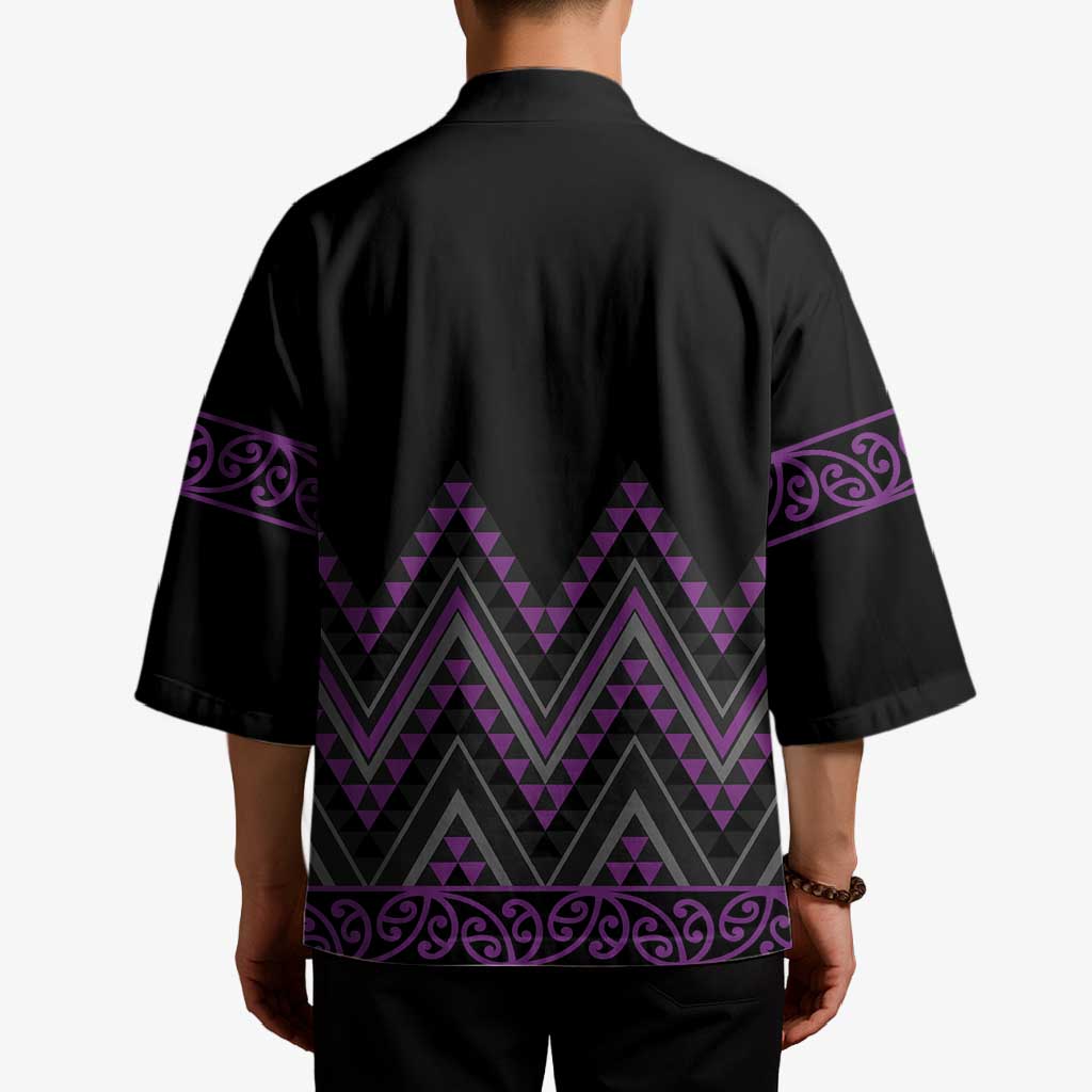 Purple Aotearoa Mangopare Kowhaiwhai Niho Taniwha Kimono Maori New Zealand - Polynesian Pride