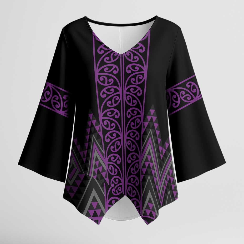 Purple Aotearoa Mangopare Kowhaiwhai Niho Taniwha Kimono Sleeve Blouse Maori New Zealand - Polynesian Pride