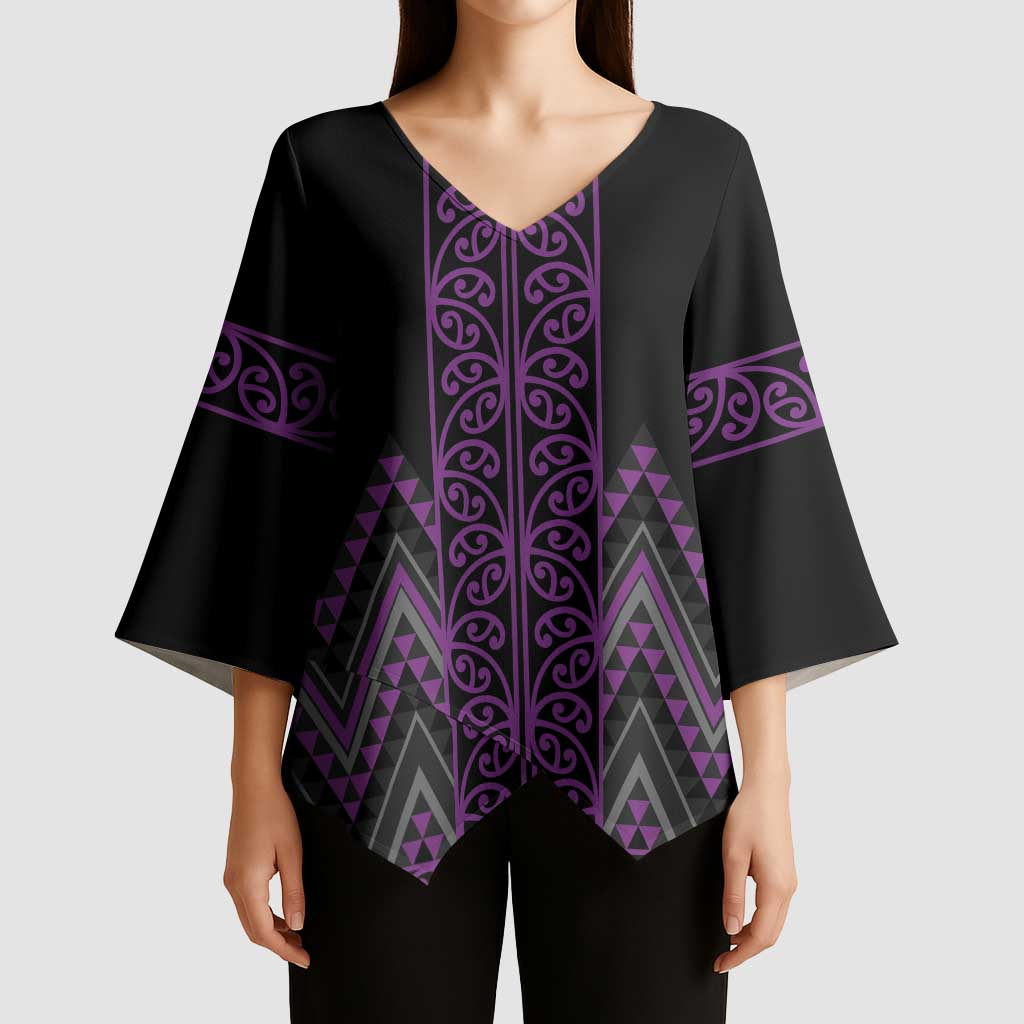 Purple Aotearoa Mangopare Kowhaiwhai Niho Taniwha Kimono Sleeve Blouse Maori New Zealand - Polynesian Pride