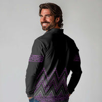 Purple Aotearoa Mangopare Kowhaiwhai and Niho Taniwha Long Sleeve Polo Shirt Maori New Zealand