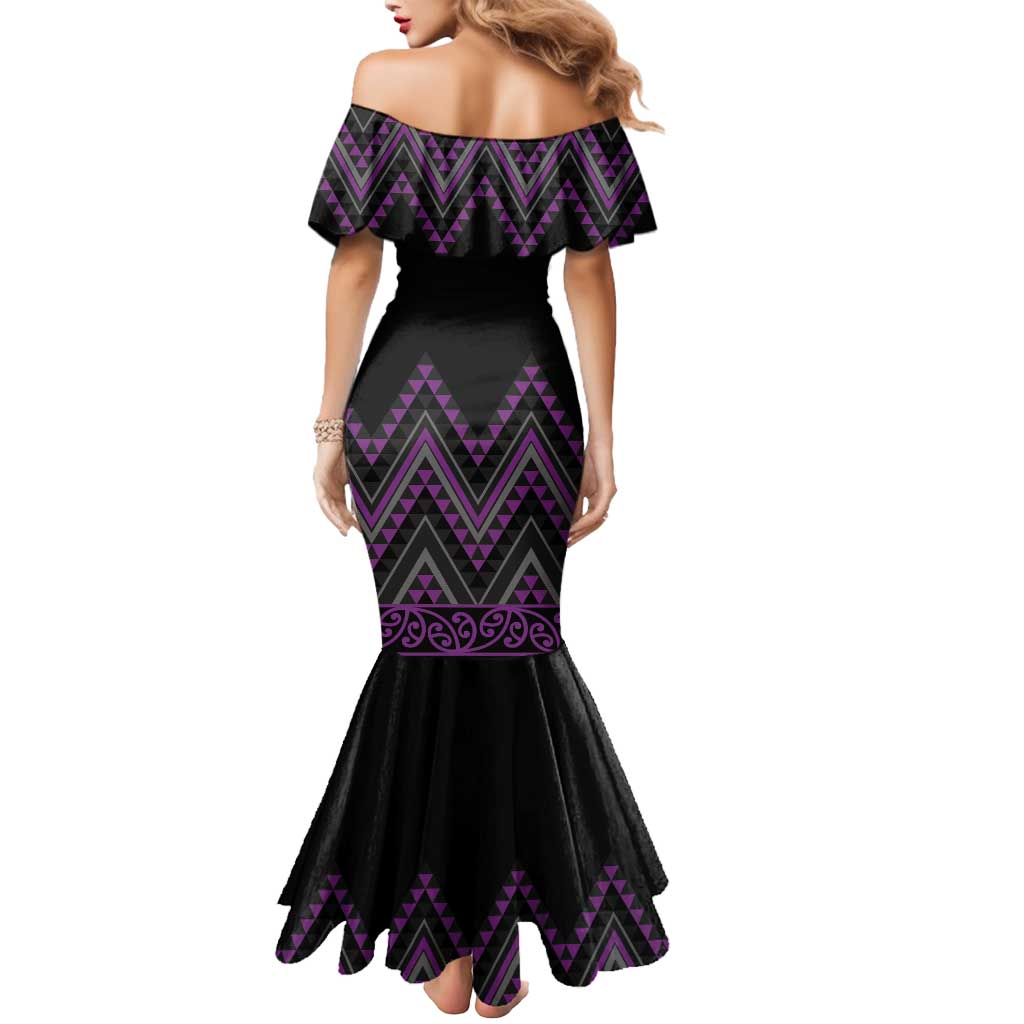 Purple Aotearoa Mangopare Kowhaiwhai and Niho Taniwha Mermaid Dress Maori New Zealand