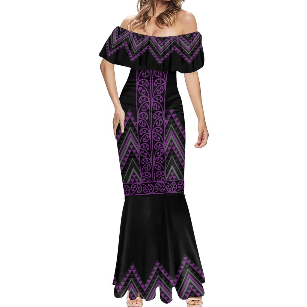 Purple Aotearoa Mangopare Kowhaiwhai and Niho Taniwha Mermaid Dress Maori New Zealand