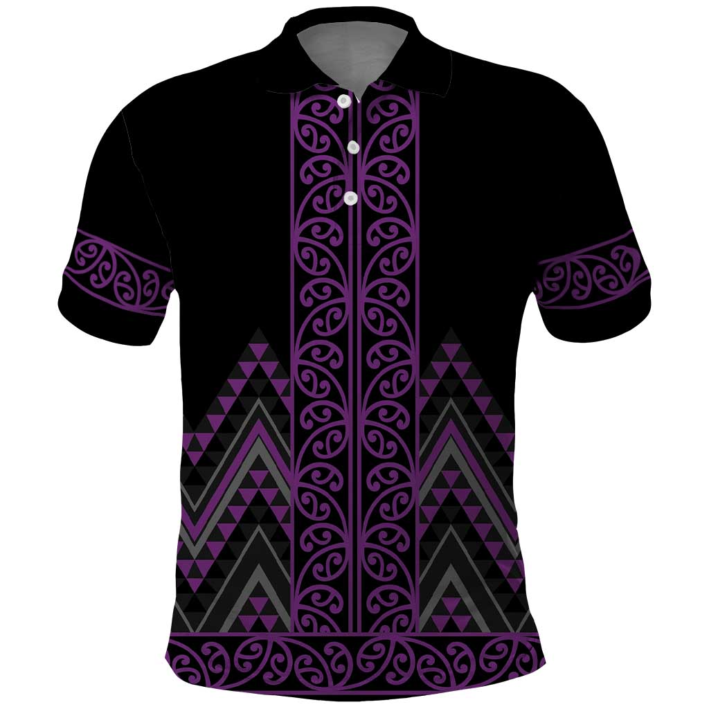 Purple Aotearoa Mangopare Kowhaiwhai and Niho Taniwha Polo Shirt Maori New Zealand