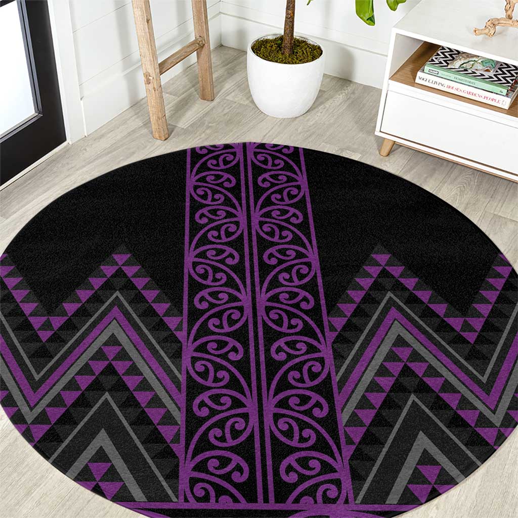 Purple Aotearoa Mangopare Kowhaiwhai and Niho Taniwha Round Carpet Maori New Zealand