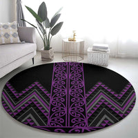 Purple Aotearoa Mangopare Kowhaiwhai and Niho Taniwha Round Carpet Maori New Zealand