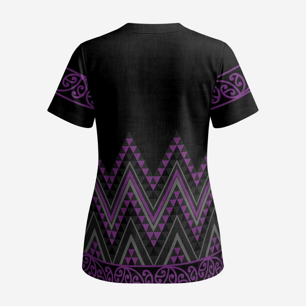 Purple Aotearoa Mangopare Kowhaiwhai and Niho Taniwha Scrub Top Maori New Zealand - Polynesian Pride