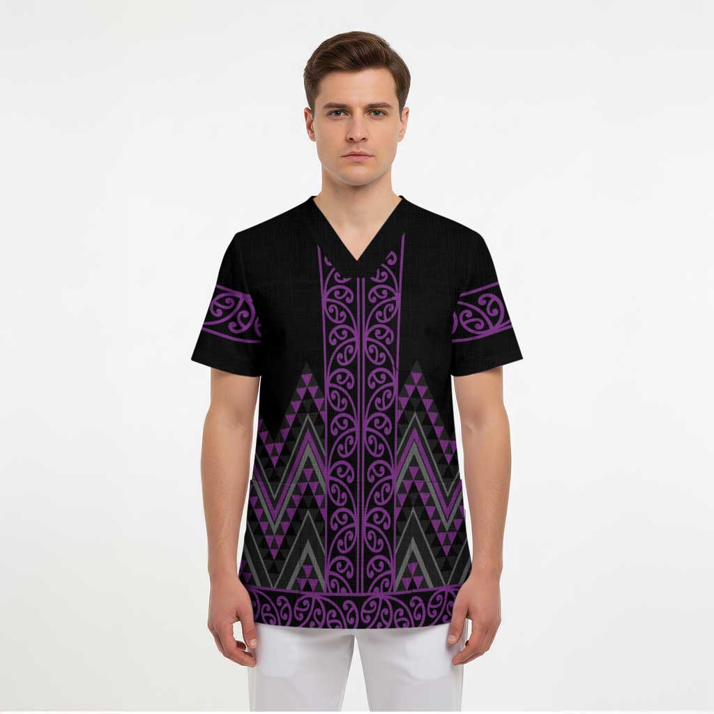 Purple Aotearoa Mangopare Kowhaiwhai and Niho Taniwha Scrub Top Maori New Zealand - Polynesian Pride