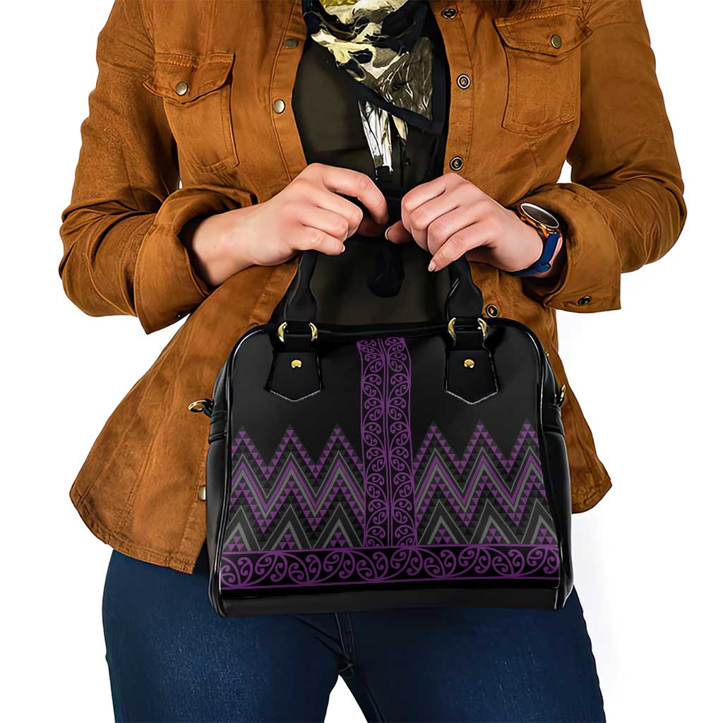Purple Aotearoa Mangopare Kowhaiwhai and Niho Taniwha Shoulder Handbag Maori New Zealand