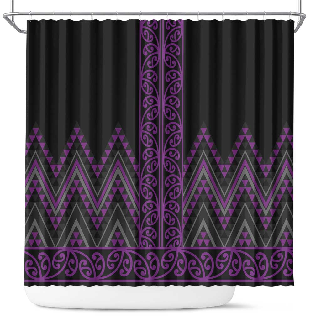 Purple Aotearoa Mangopare Kowhaiwhai and Niho Taniwha Shower Curtain Maori New Zealand