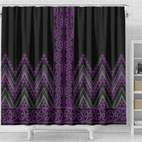 Purple Aotearoa Mangopare Kowhaiwhai and Niho Taniwha Shower Curtain Maori New Zealand