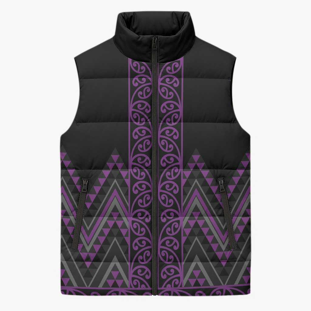 Purple Aotearoa Mangopare Kowhaiwhai Niho Taniwha Sleeveless Puffer Jacket Maori New Zealand - Polynesian Pride