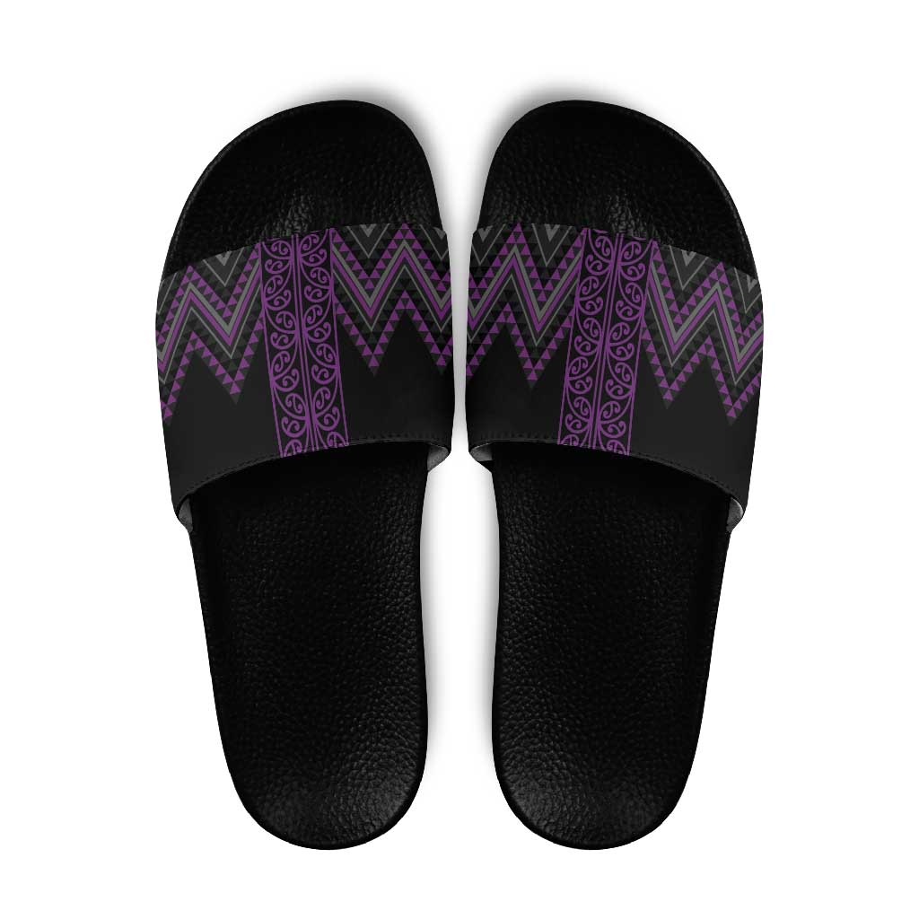 Purple Aotearoa Mangopare Kowhaiwhai Niho Taniwha Slide Sandals Maori New Zealand - Polynesian Pride