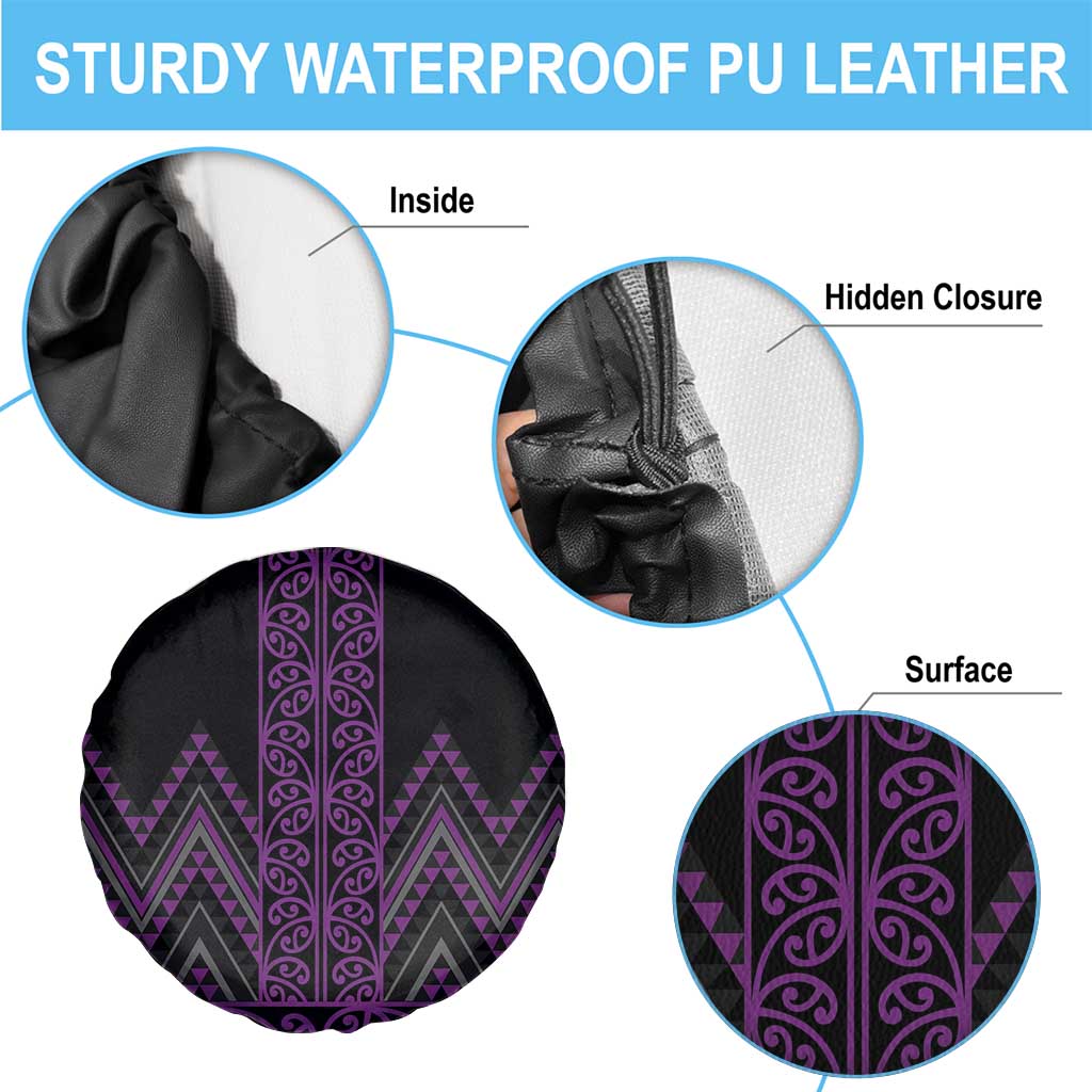 Purple Aotearoa Mangopare Kowhaiwhai and Niho Taniwha Spare Tire Cover Maori New Zealand