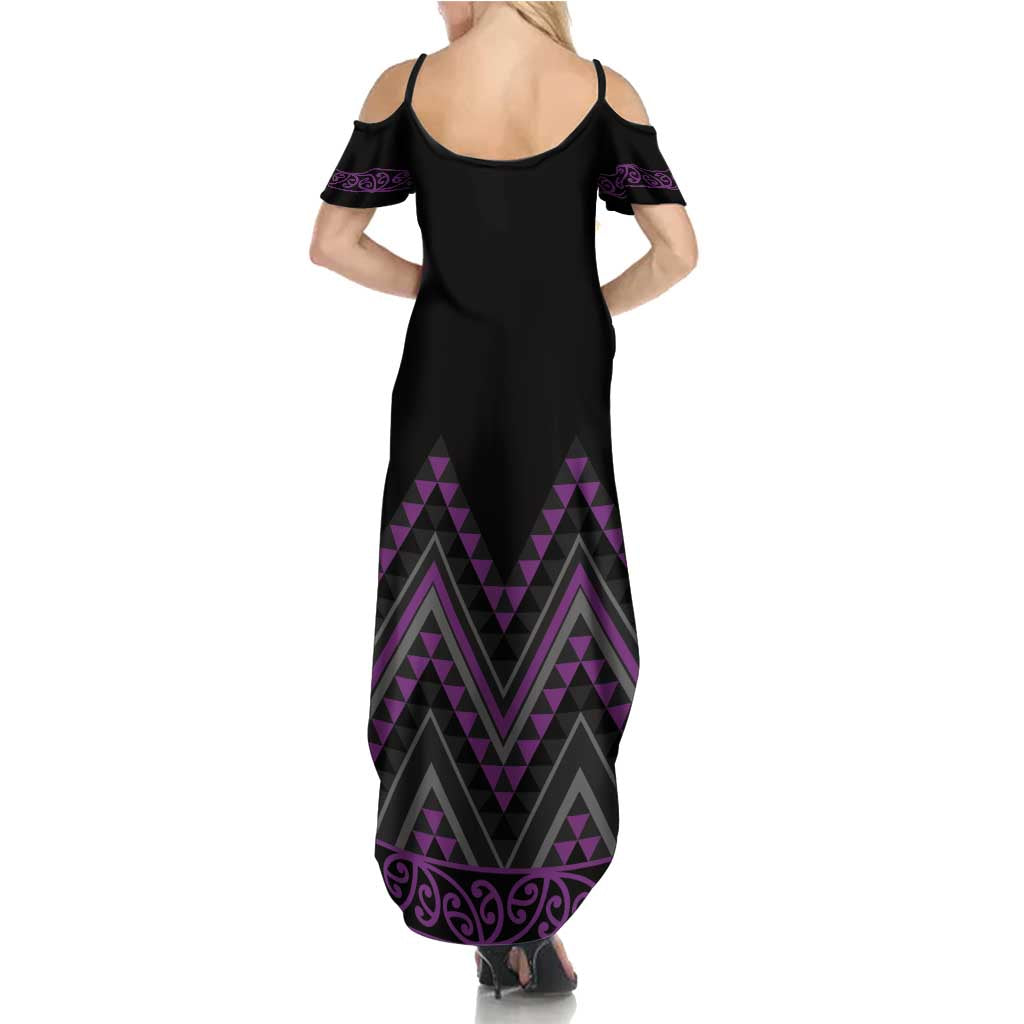 Purple Aotearoa Mangopare Kowhaiwhai and Niho Taniwha Summer Maxi Dress Maori New Zealand