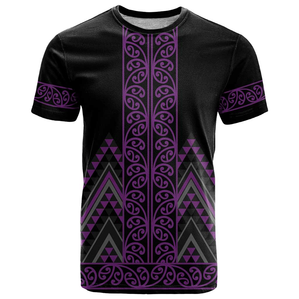Purple Aotearoa Mangopare Kowhaiwhai and Niho Taniwha T Shirt Maori New Zealand