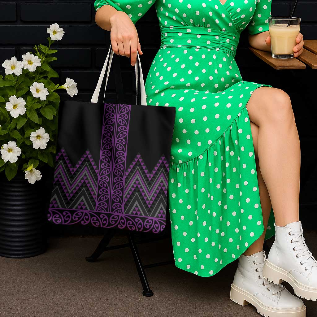 Purple Aotearoa Mangopare Kowhaiwhai Niho Taniwha Tote Bag Maori New Zealand - Polynesian Pride