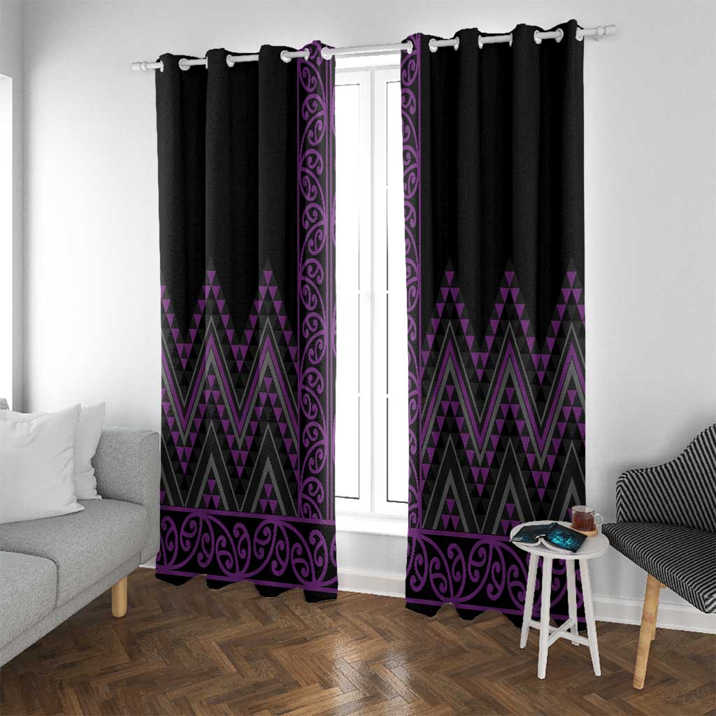 Purple Aotearoa Mangopare Kowhaiwhai and Niho Taniwha Window Curtain Maori New Zealand