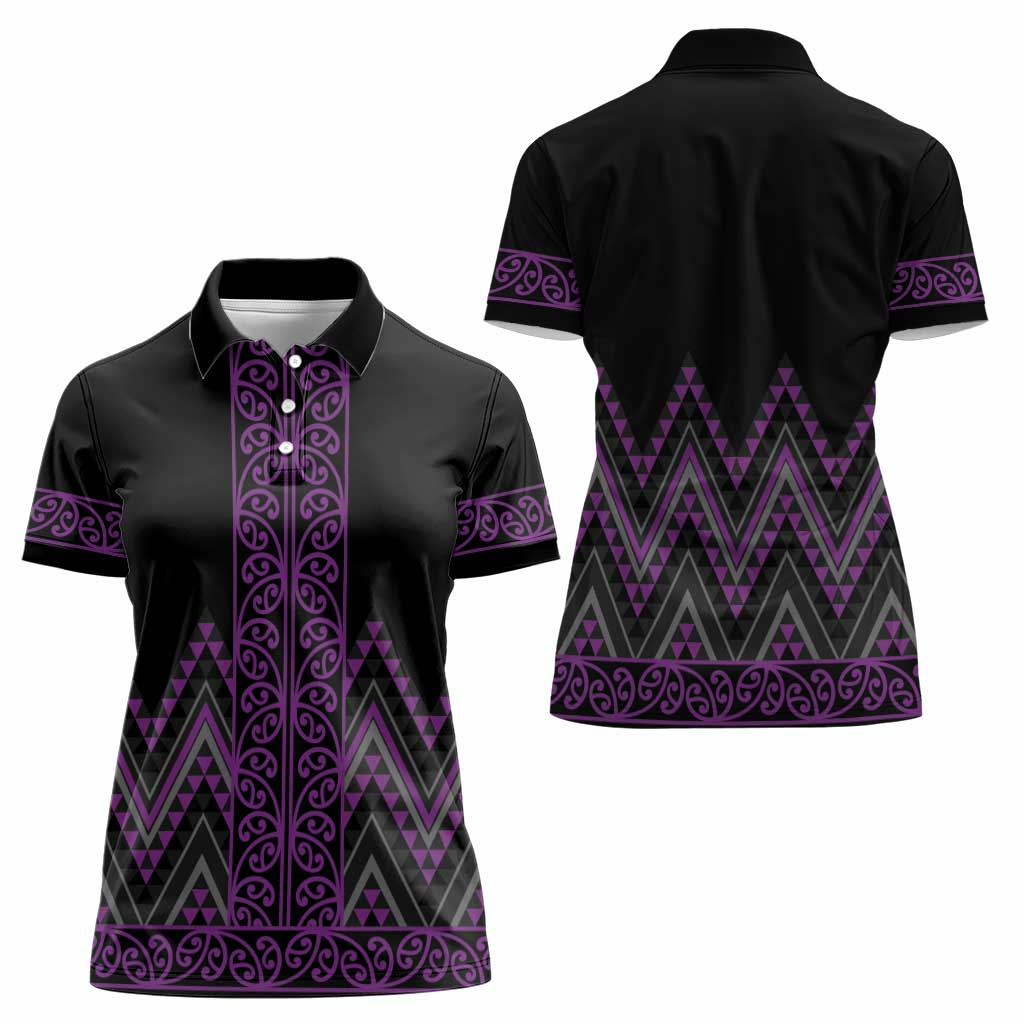 Purple Aotearoa Mangopare Kowhaiwhai and Niho Taniwha Women Polo Shirt Maori New Zealand