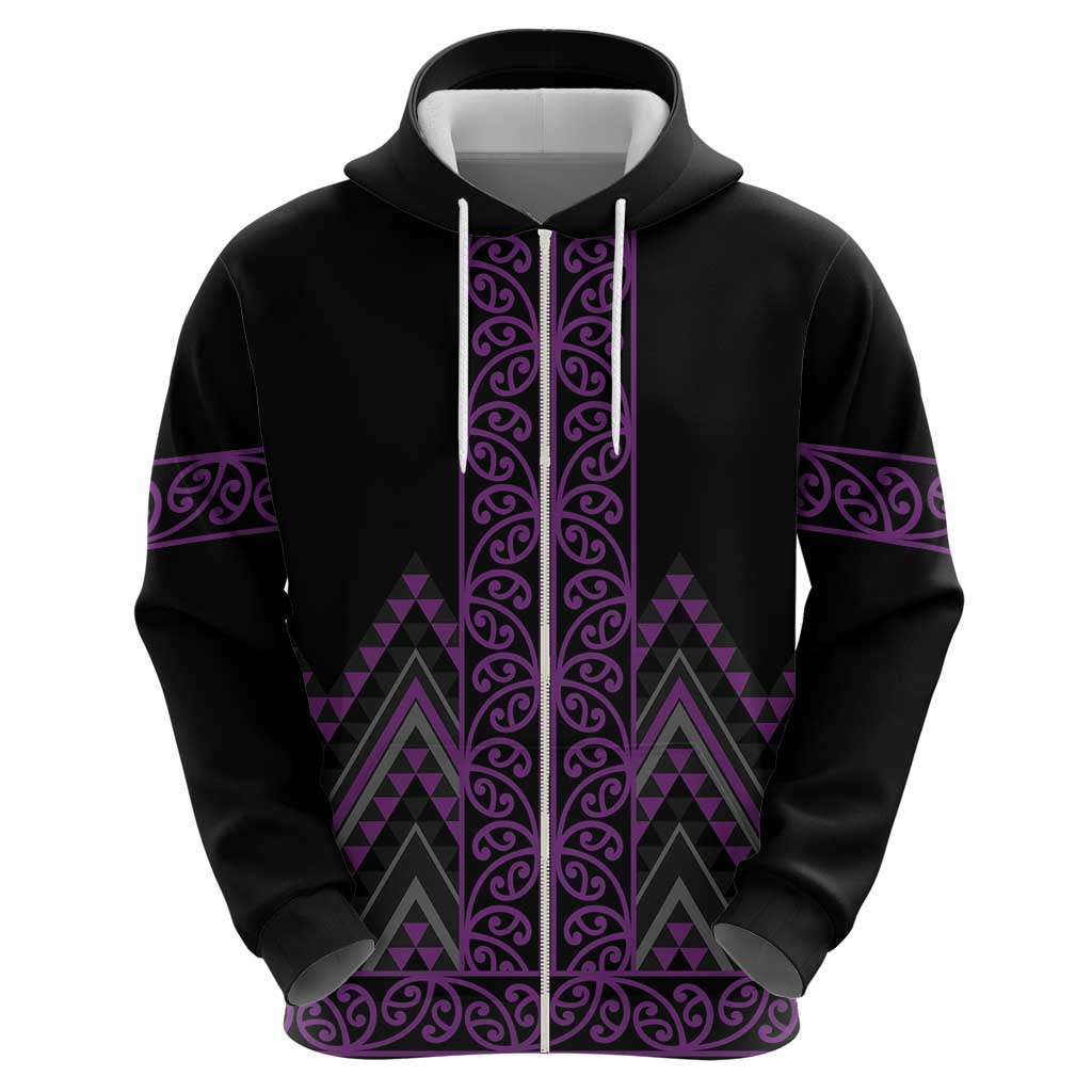 Purple Aotearoa Mangopare Kowhaiwhai and Niho Taniwha Zip Hoodie Maori New Zealand