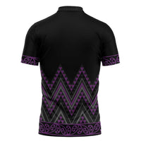 Purple Aotearoa Mangopare Kowhaiwhai Niho Taniwha Zipper Polo Shirt Maori New Zealand - Polynesian Pride