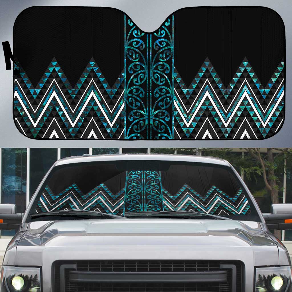 Paua Shell Aotearoa Mangopare Kowhaiwhai Niho Taniwha Auto Sun Shade Maori New Zealand - Polynesian Pride