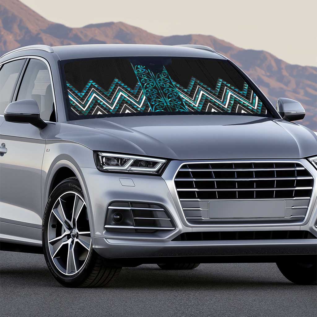 Paua Shell Aotearoa Mangopare Kowhaiwhai Niho Taniwha Auto Sun Shade Maori New Zealand - Polynesian Pride