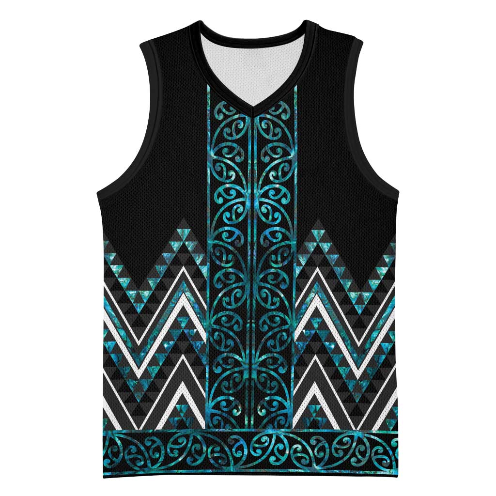 Paua Shell Aotearoa Mangopare Kowhaiwhai Niho Taniwha Basketball Jersey Maori New Zealand - Polynesian Pride