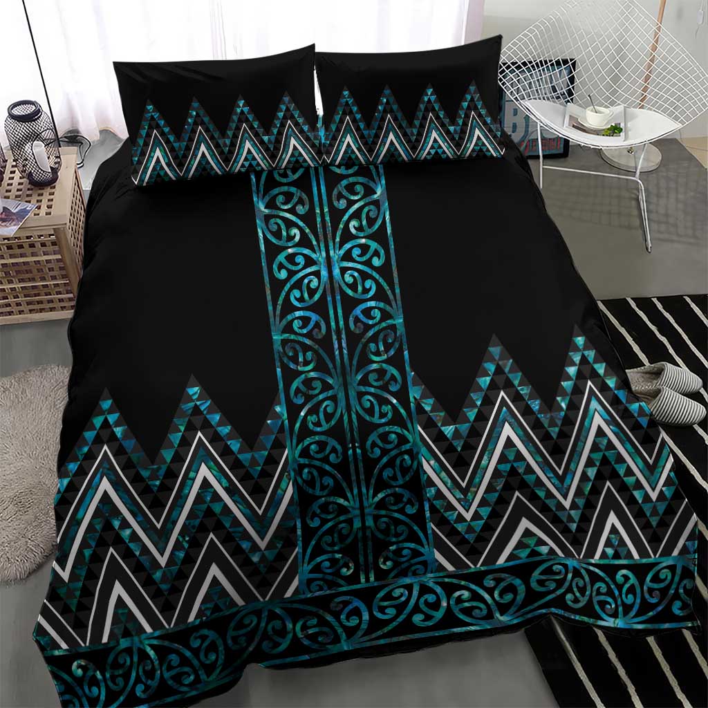 Paua Shell Aotearoa Mangopare Kowhaiwhai and Niho Taniwha Bedding Set Maori New Zealand