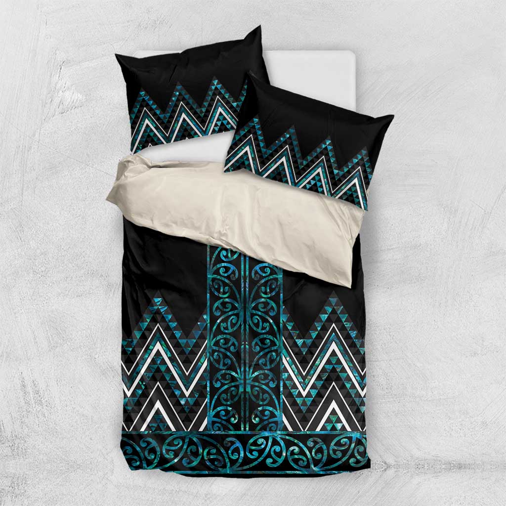 Paua Shell Aotearoa Mangopare Kowhaiwhai and Niho Taniwha Bedding Set Maori New Zealand
