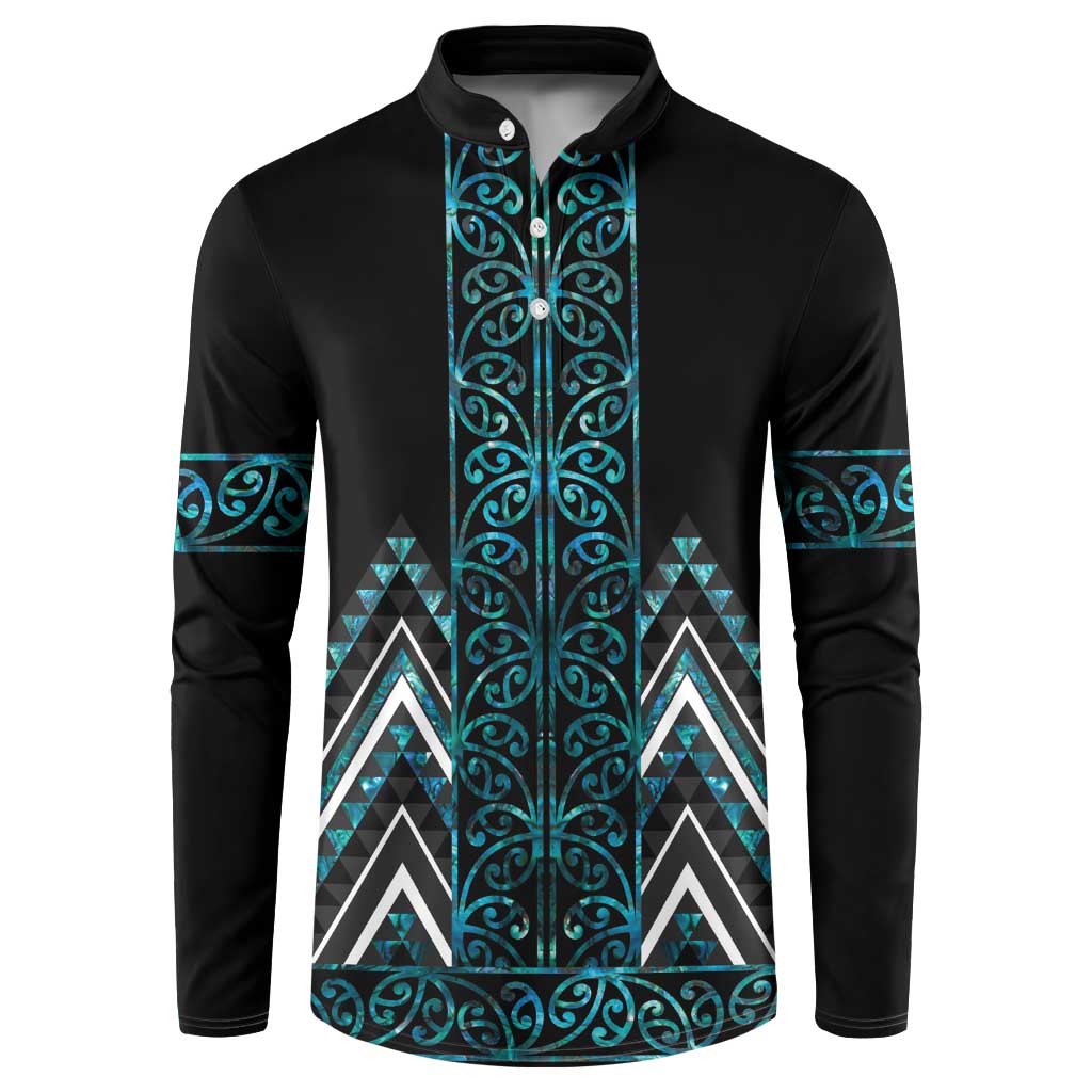 Paua Shell Aotearoa Mangopare Kowhaiwhai and Niho Taniwha Button Sweatshirt Maori New Zealand