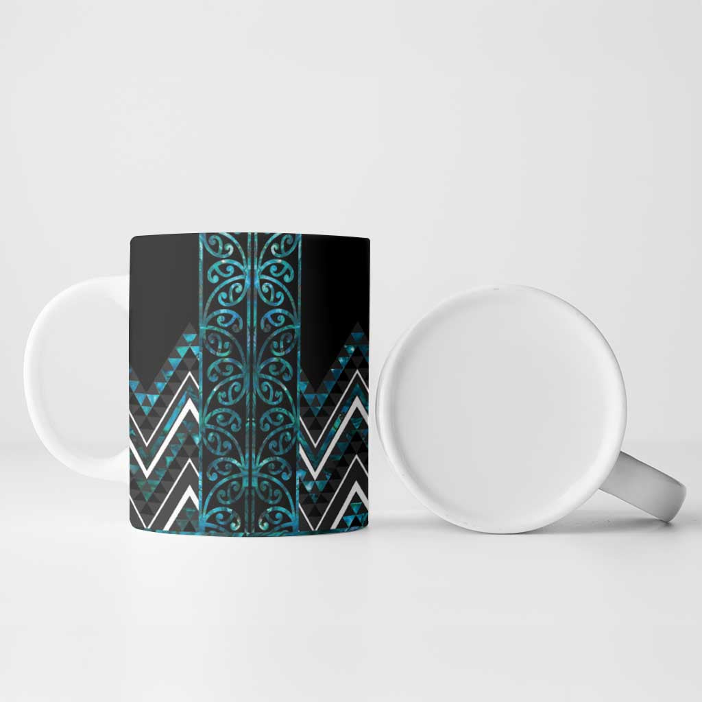 Paua Shell Aotearoa Mangopare Kowhaiwhai Niho Taniwha Ceramic Mug Maori New Zealand - Polynesian Pride