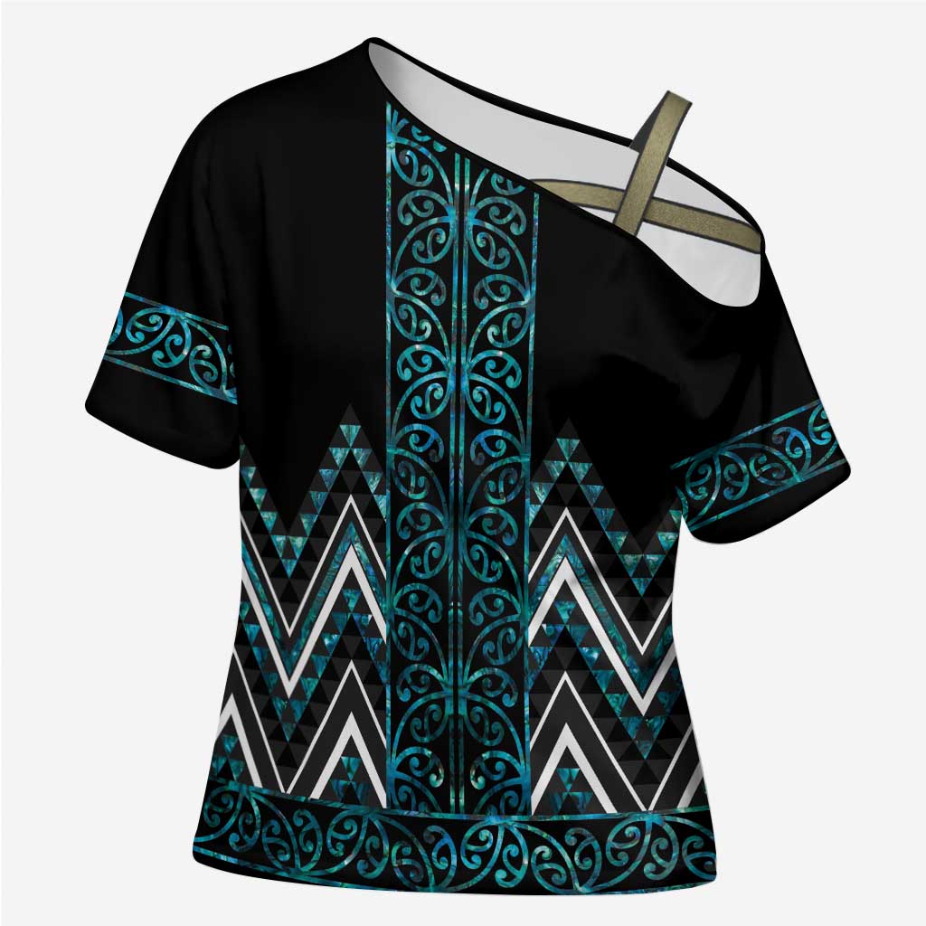 Paua Shell Aotearoa Mangopare Kowhaiwhai Niho Taniwha Cross Shoulder Shirt Maori New Zealand - Polynesian Pride