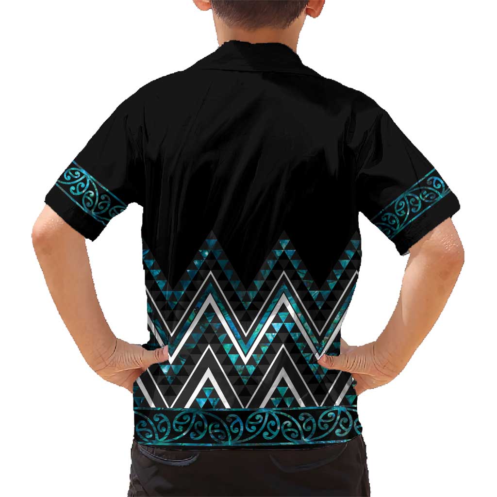 Paua Shell Aotearoa Mangopare Kowhaiwhai and Niho Taniwha Family Matching Short Sleeve Bodycon Dress and Hawaiian Shirt Maori New Zealand