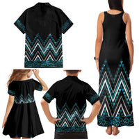 Paua Shell Aotearoa Mangopare Kowhaiwhai and Niho Taniwha Family Matching Tank Maxi Dress and Hawaiian Shirt Maori New Zealand