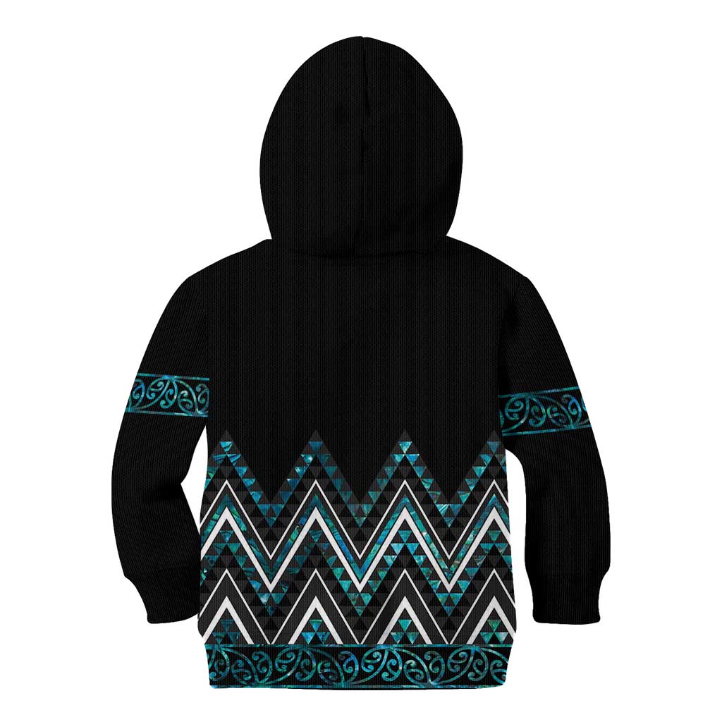 Paua Shell Aotearoa Mangopare Kowhaiwhai and Niho Taniwha Kid Hoodie Maori New Zealand